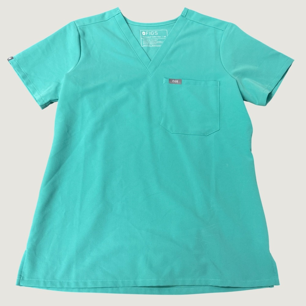 FIGS Catarina One Pocket Scrub Top XS Teal Green V-Neck Technical Collection